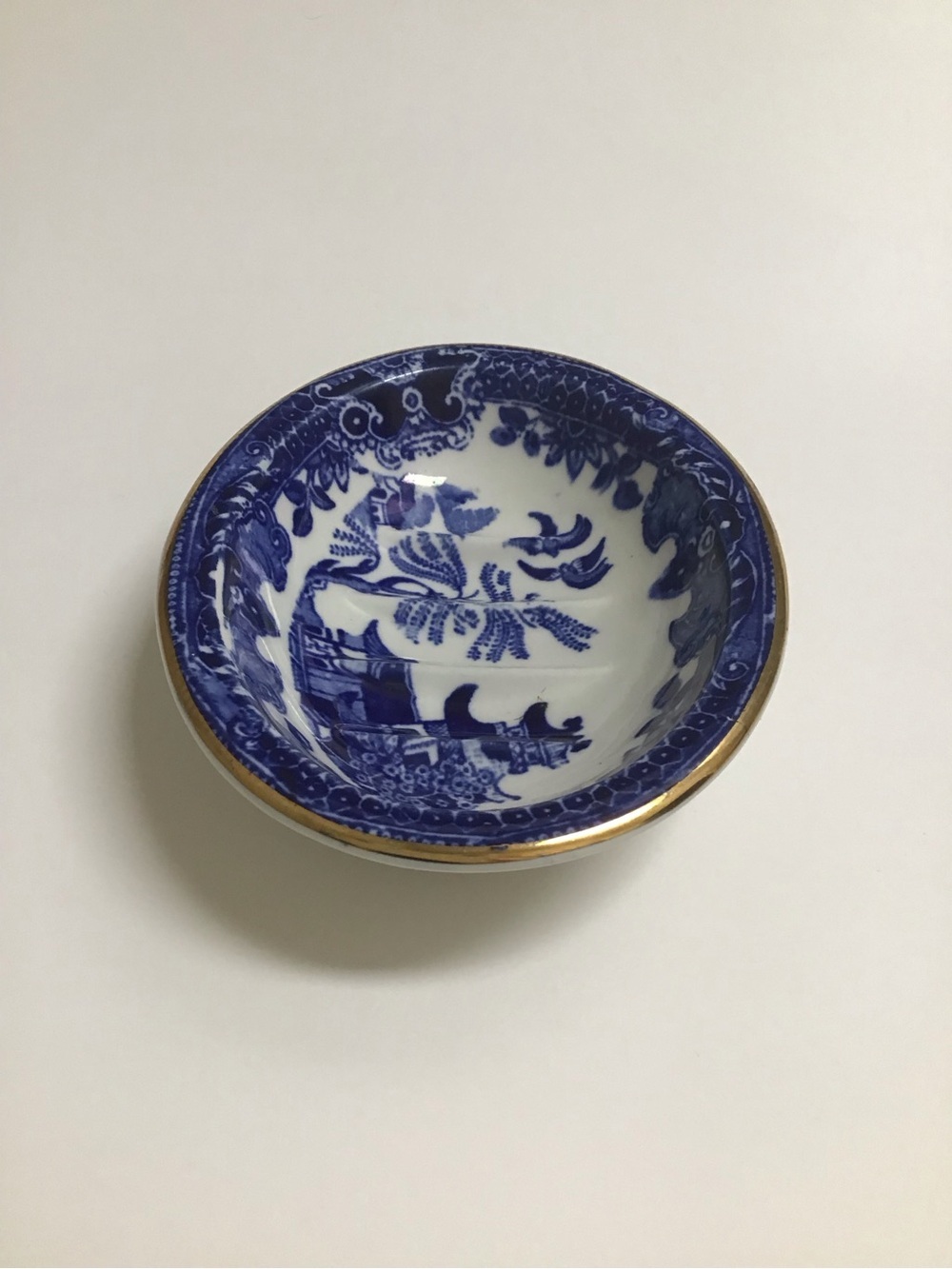 Blue Willow Antique 1920's England Burleigh Ware Oval Soap Dish Ridges Gold Rim - Picture 7 of 14